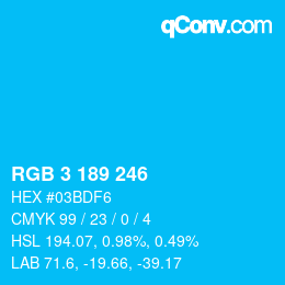 Color code: RGB 3 189 246 | qconv.com