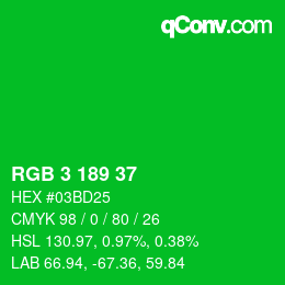 Color code: RGB 3 189 37 | qconv.com