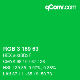 カラーコード: RGB 3 189 63 | qconv.com