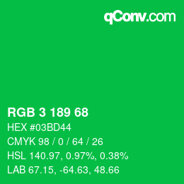 Color code: RGB 3 189 68 | qconv.com