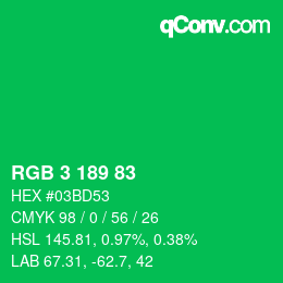 Color code: RGB 3 189 83 | qconv.com
