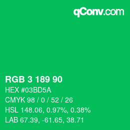 Color code: RGB 3 189 90 | qconv.com