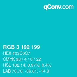Color code: RGB 3 192 199 | qconv.com