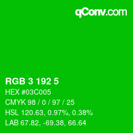 カラーコード: RGB 3 192 5 | qconv.com