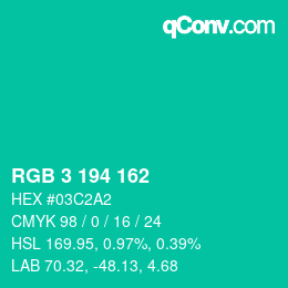Color code: RGB 3 194 162 | qconv.com