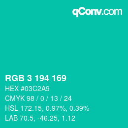 Color code: RGB 3 194 169 | qconv.com