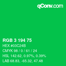 カラーコード: RGB 3 194 75 | qconv.com