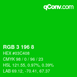 颜色代码: RGB 3 196 8 | qconv.com