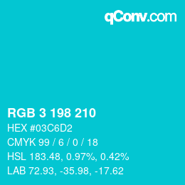 Color code: RGB 3 198 210 | qconv.com