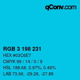 Color code: RGB 3 198 231 | qconv.com