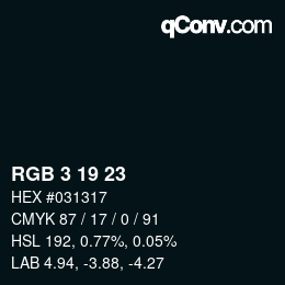 Color code: RGB 3 19 23 | qconv.com