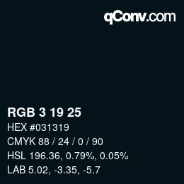 Color code: RGB 3 19 25 | qconv.com