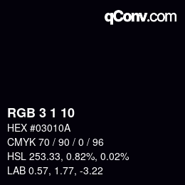 カラーコード: RGB 3 1 10 | qconv.com