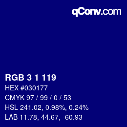 カラーコード: RGB 3 1 119 | qconv.com