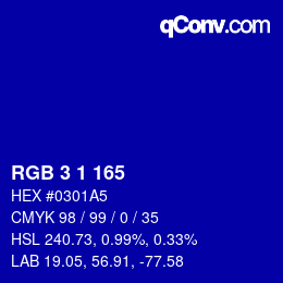 カラーコード: RGB 3 1 165 | qconv.com