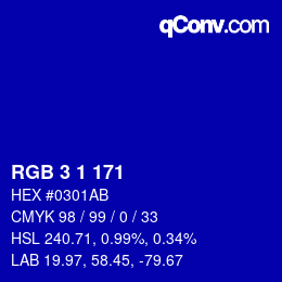 Color code: RGB 3 1 171 | qconv.com
