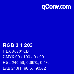 カラーコード: RGB 3 1 203 | qconv.com