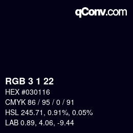 カラーコード: RGB 3 1 22 | qconv.com