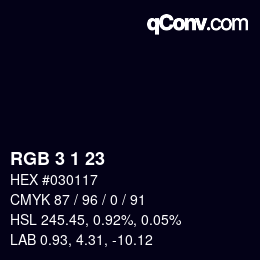 カラーコード: RGB 3 1 23 | qconv.com