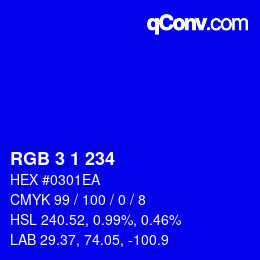 颜色代码: RGB 3 1 234 | qconv.com