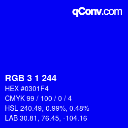 カラーコード: RGB 3 1 244 | qconv.com
