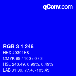 Código de color: RGB 3 1 248 | qconv.com