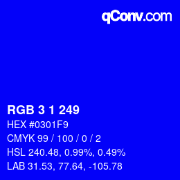 カラーコード: RGB 3 1 249 | qconv.com