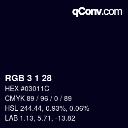 カラーコード: RGB 3 1 28 | qconv.com