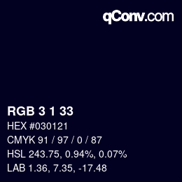 カラーコード: RGB 3 1 33 | qconv.com