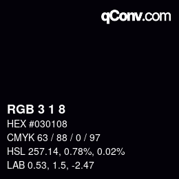 カラーコード: RGB 3 1 8 | qconv.com