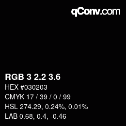 カラーコード: RGB 3 2.2 3.6 | qconv.com