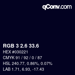 カラーコード: RGB 3 2.6 33.6 | qconv.com