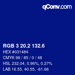 カラーコード: RGB 3 20.2 132.6 | qconv.com