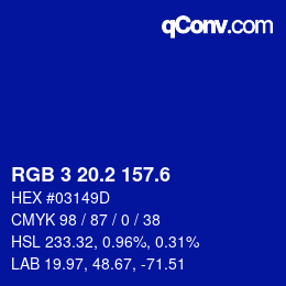 カラーコード: RGB 3 20.2 157.6 | qconv.com