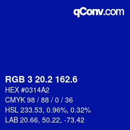 カラーコード: RGB 3 20.2 162.6 | qconv.com