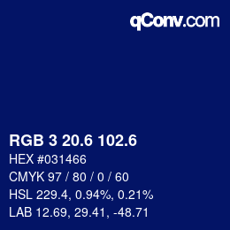 カラーコード: RGB 3 20.6 102.6 | qconv.com