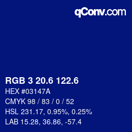カラーコード: RGB 3 20.6 122.6 | qconv.com