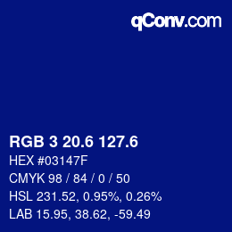 カラーコード: RGB 3 20.6 127.6 | qconv.com