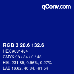 カラーコード: RGB 3 20.6 132.6 | qconv.com