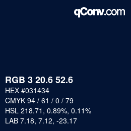 カラーコード: RGB 3 20.6 52.6 | qconv.com