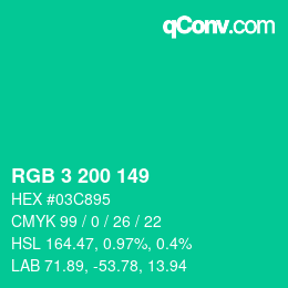カラーコード: RGB 3 200 149 | qconv.com