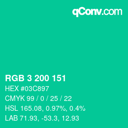 Color code: RGB 3 200 151 | qconv.com