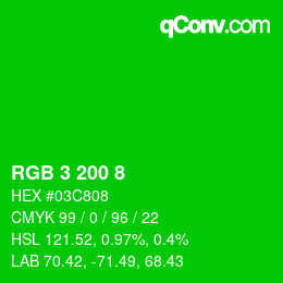 カラーコード: RGB 3 200 8 | qconv.com