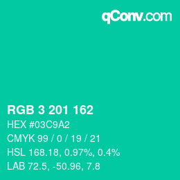 カラーコード: RGB 3 201 162 | qconv.com