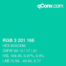 Color code: RGB 3 201 166 | qconv.com