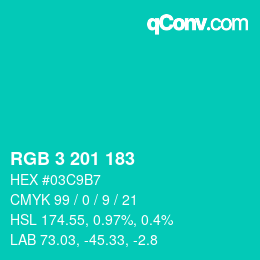 Color code: RGB 3 201 183 | qconv.com