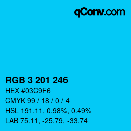 Color code: RGB 3 201 246 | qconv.com