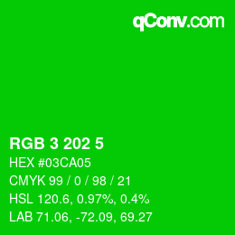 Color code: RGB 3 202 5 | qconv.com