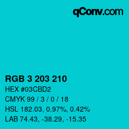 カラーコード: RGB 3 203 210 | qconv.com