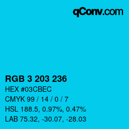Color code: RGB 3 203 236 | qconv.com